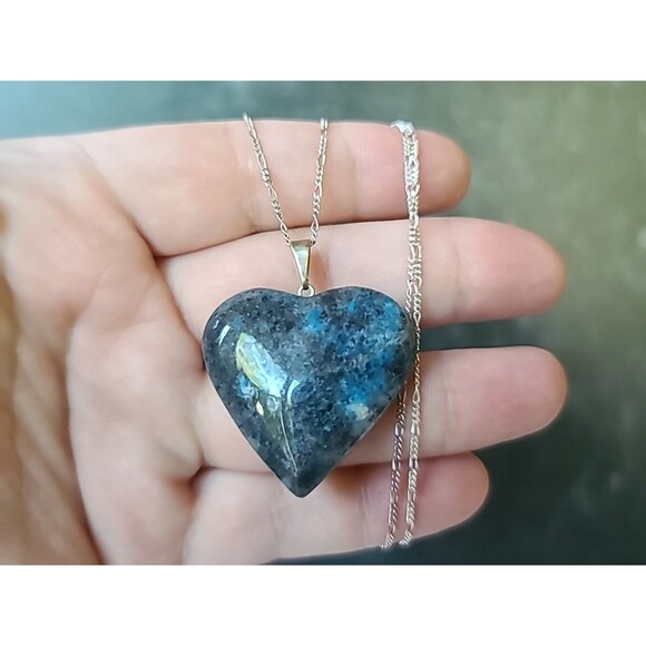 925 Sterling Silver Blue Jasper Heart Pendant Necklace Vintage - Picture 1 of 10